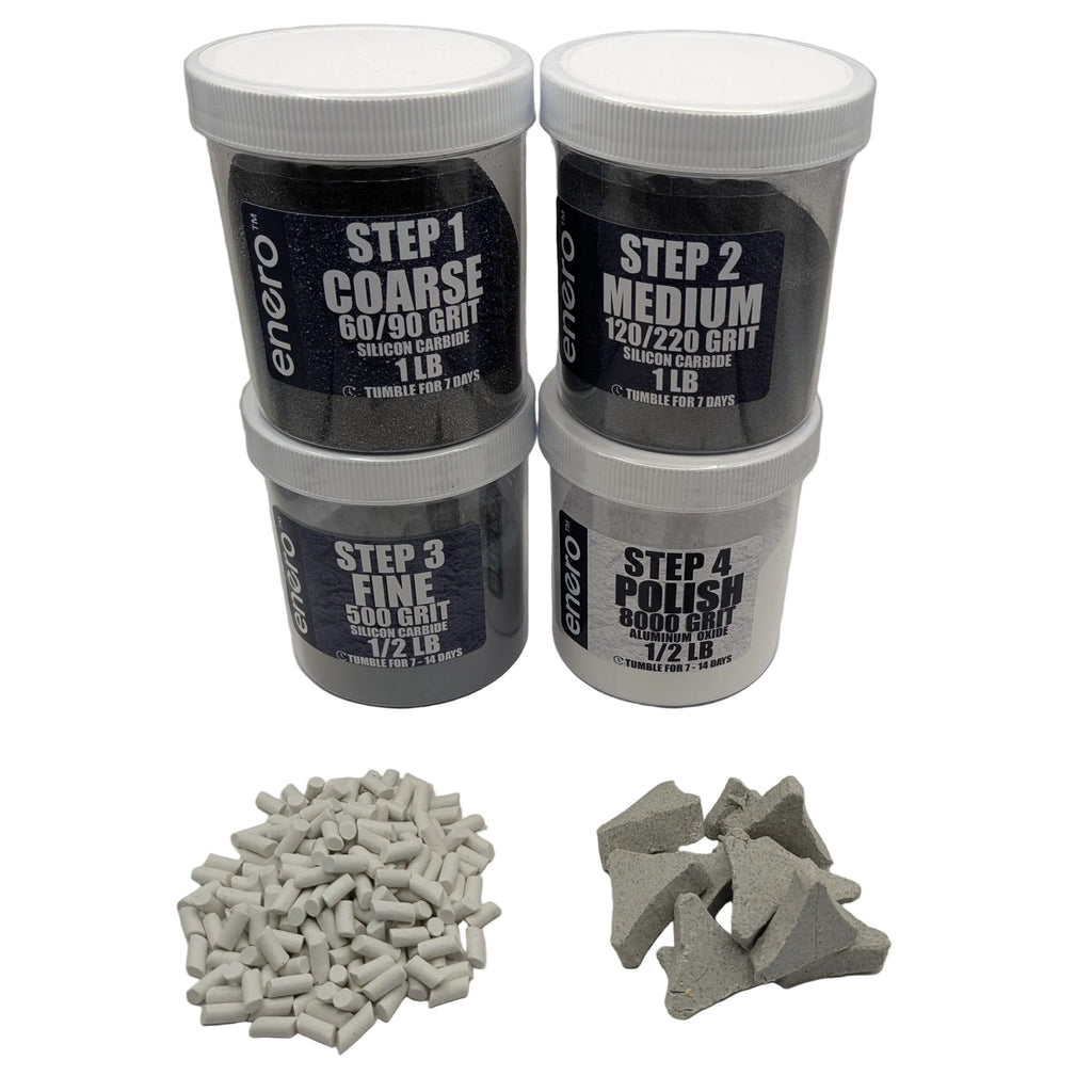 Rock Tumbling Grit Kit – 4 Step Silicon Carbide & Polish Set with Ceramic Media