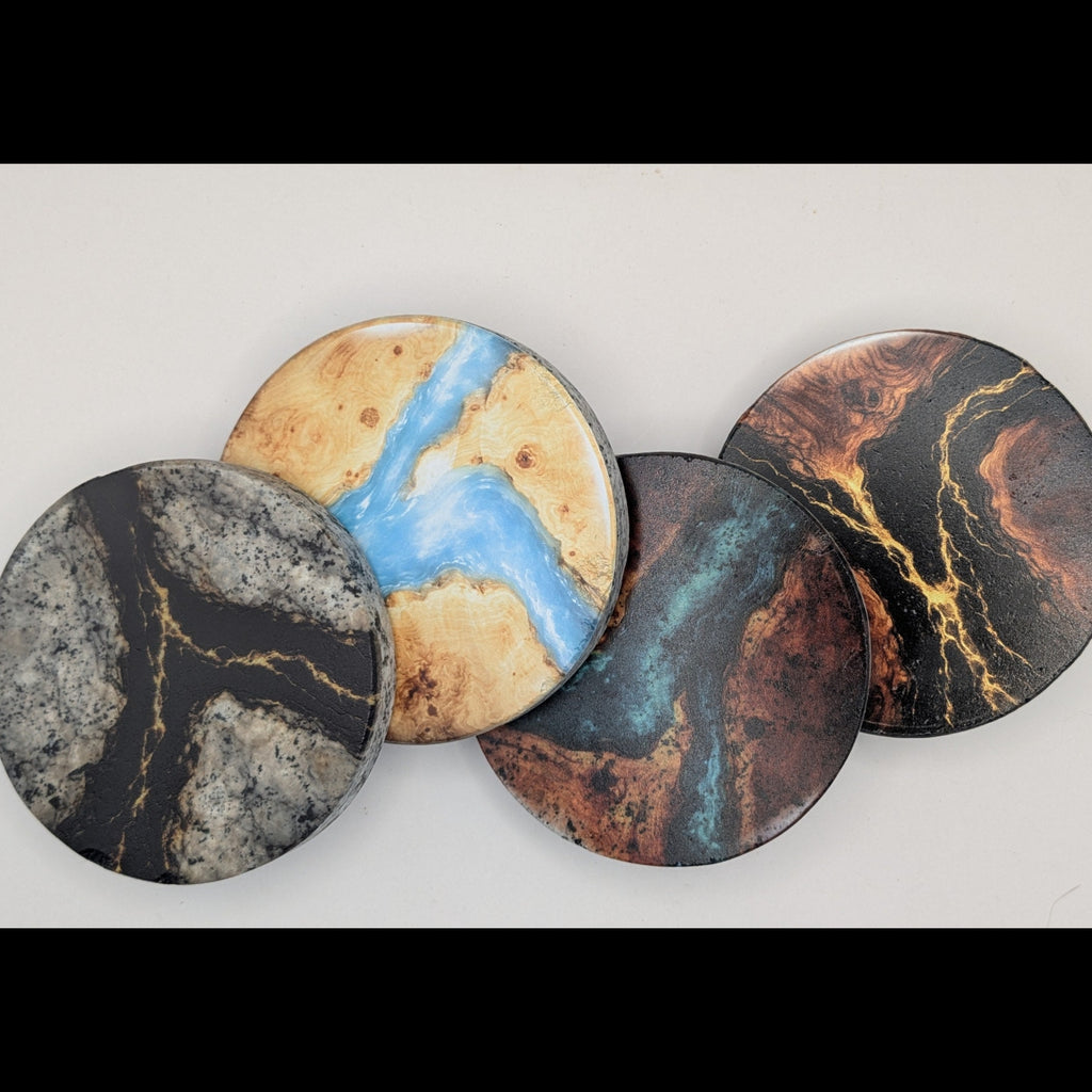 4” Epoxy River Coaster Set (4-Pack) – Enero Designs UV Printed Round Stone Coasters
