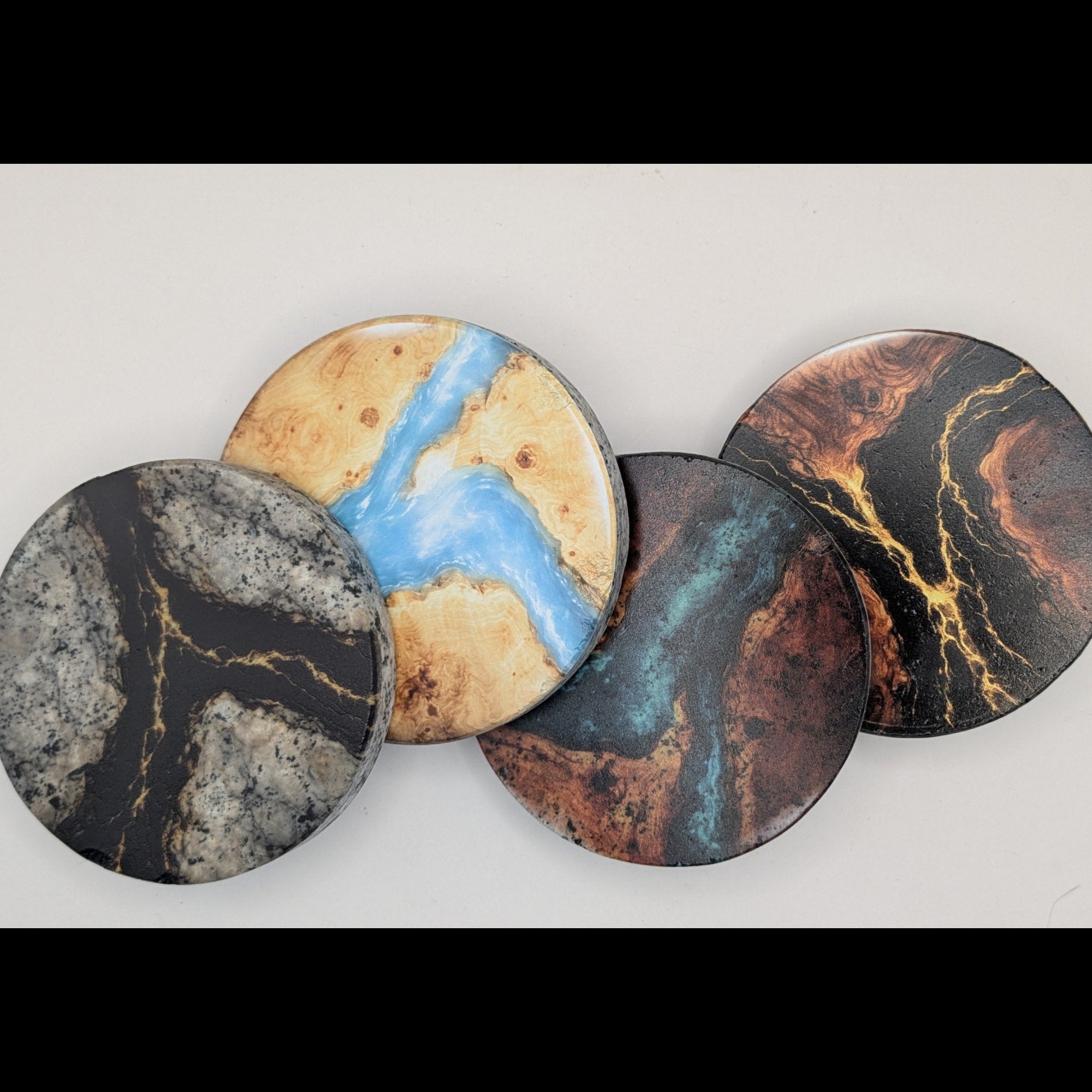4” Epoxy River Coaster Set (4-Pack) – Enero Designs UV Printed Round Stone Coasters